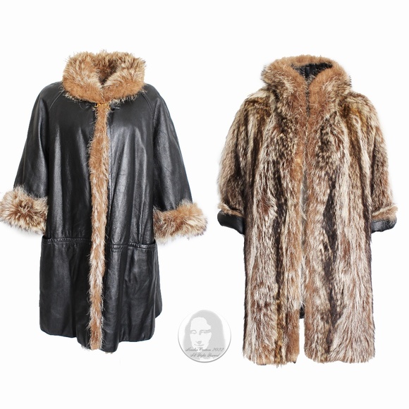 Bonnie Cashin Coat Rare Reversible Black Leather & Raccoon Fur Vintage 1960s - Picture 1 of 14